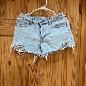 H&M Light Blue Distressed Denim Cutoff Shorts